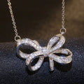 Luxury Female Big Bow Pendant Necklace Cute Silver Zircon Long Collares Necklace Fashion Bride Wedding 925 Necklaces for Women