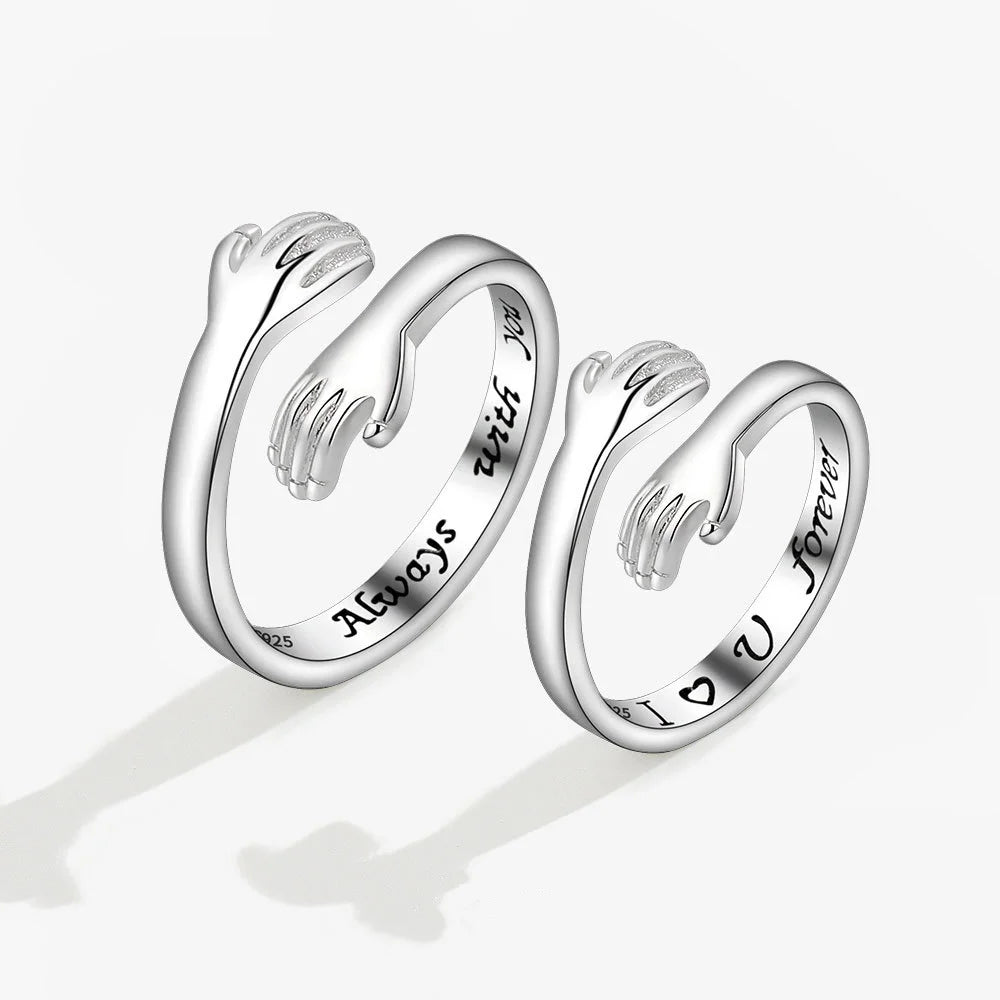 Zircon Hug Rings for Women Stainless Steel Geometric Hug Couple Adjustable Ring Wedding Christmas Aesthetic Jewelry Gift Anillos