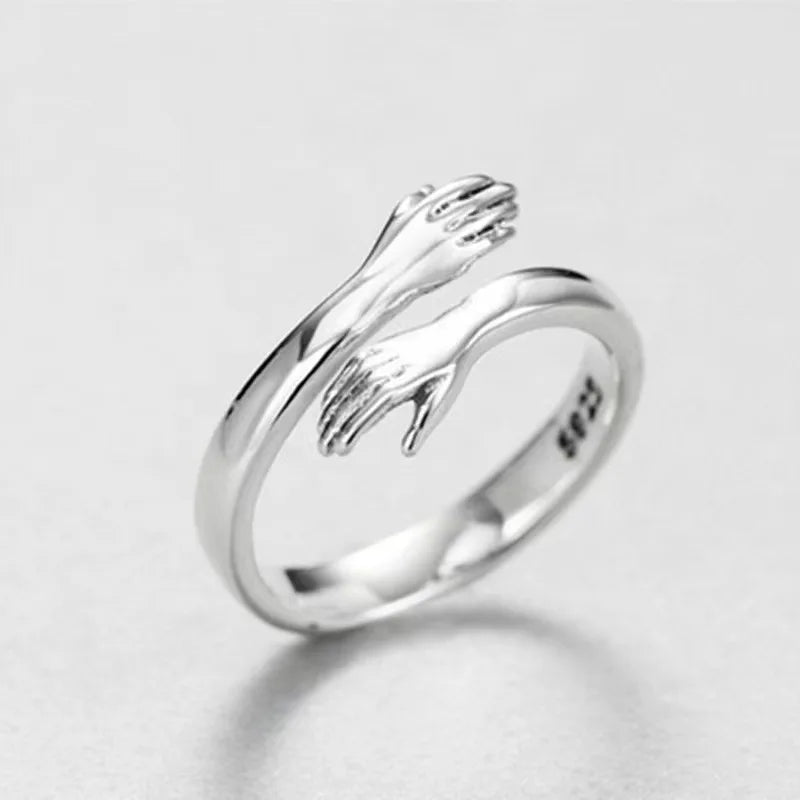 Zircon Hug Rings for Women Stainless Steel Geometric Hug Couple Adjustable Ring Wedding Christmas Aesthetic Jewelry Gift Anillos