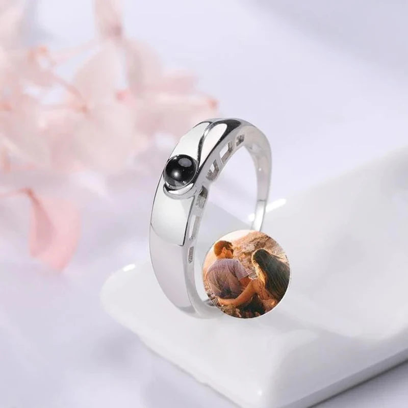 Couple'S Ring Custom Photo Projection Rings Wedding Gift Memorial Gift Sterling Silver Ring
