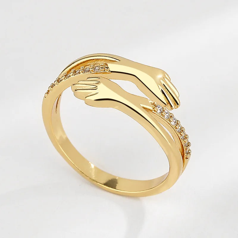 Zircon Hug Rings for Women Stainless Steel Geometric Hug Couple Adjustable Ring Wedding Christmas Aesthetic Jewelry Gift Anillos