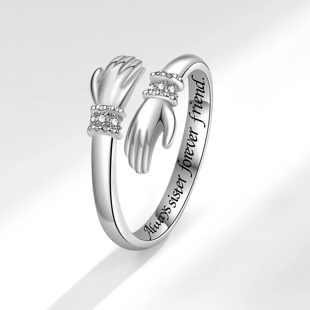 Zircon Hug Rings for Women Stainless Steel Geometric Hug Couple Adjustable Ring Wedding Christmas Aesthetic Jewelry Gift Anillos