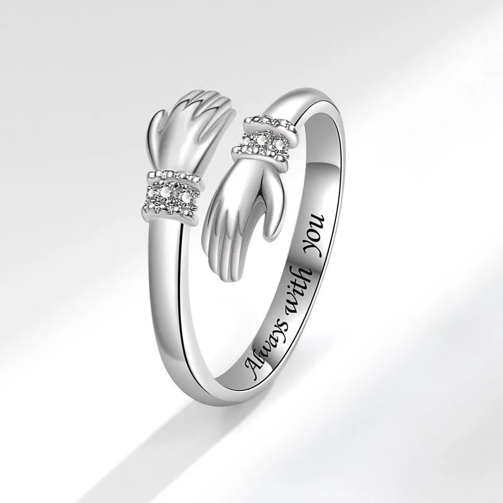 Zircon Hug Rings for Women Stainless Steel Geometric Hug Couple Adjustable Ring Wedding Christmas Aesthetic Jewelry Gift Anillos