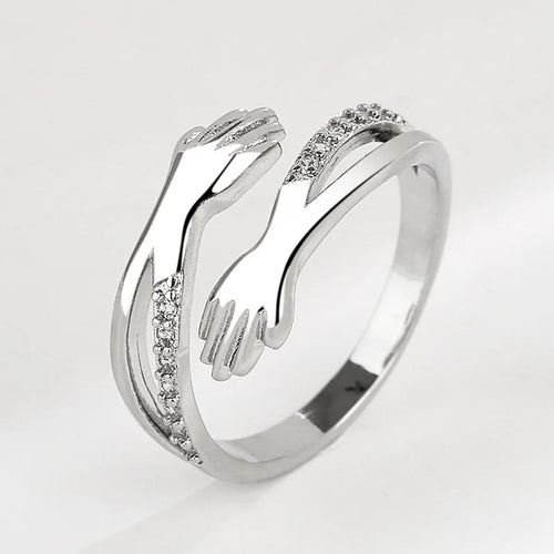 Zircon Hug Rings for Women Stainless Steel Geometric Hug Couple Adjustable Ring Wedding Christmas Aesthetic Jewelry Gift Anillos