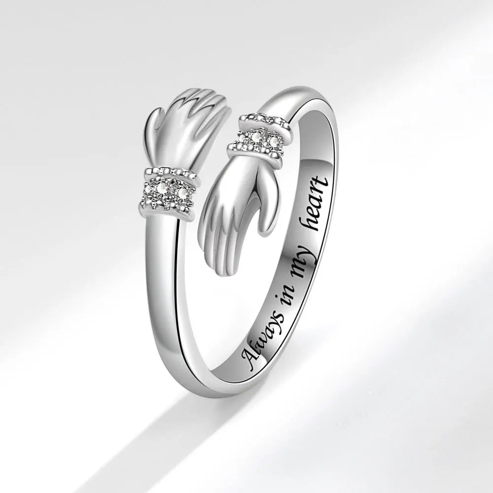 Zircon Hug Rings for Women Stainless Steel Geometric Hug Couple Adjustable Ring Wedding Christmas Aesthetic Jewelry Gift Anillos