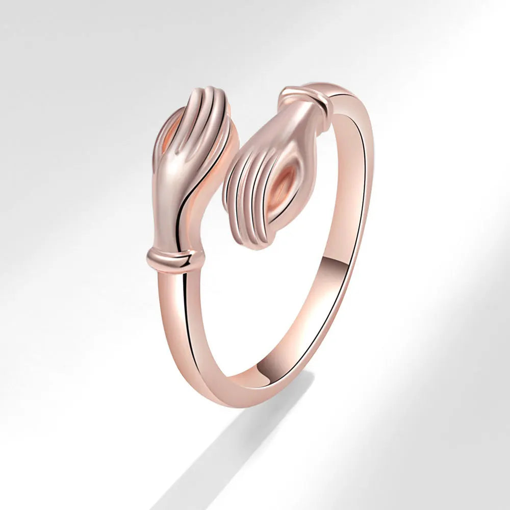 Zircon Hug Rings for Women Stainless Steel Geometric Hug Couple Adjustable Ring Wedding Christmas Aesthetic Jewelry Gift Anillos