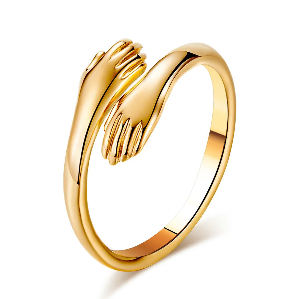 Zircon Hug Rings for Women Stainless Steel Geometric Hug Couple Adjustable Ring Wedding Christmas Aesthetic Jewelry Gift Anillos
