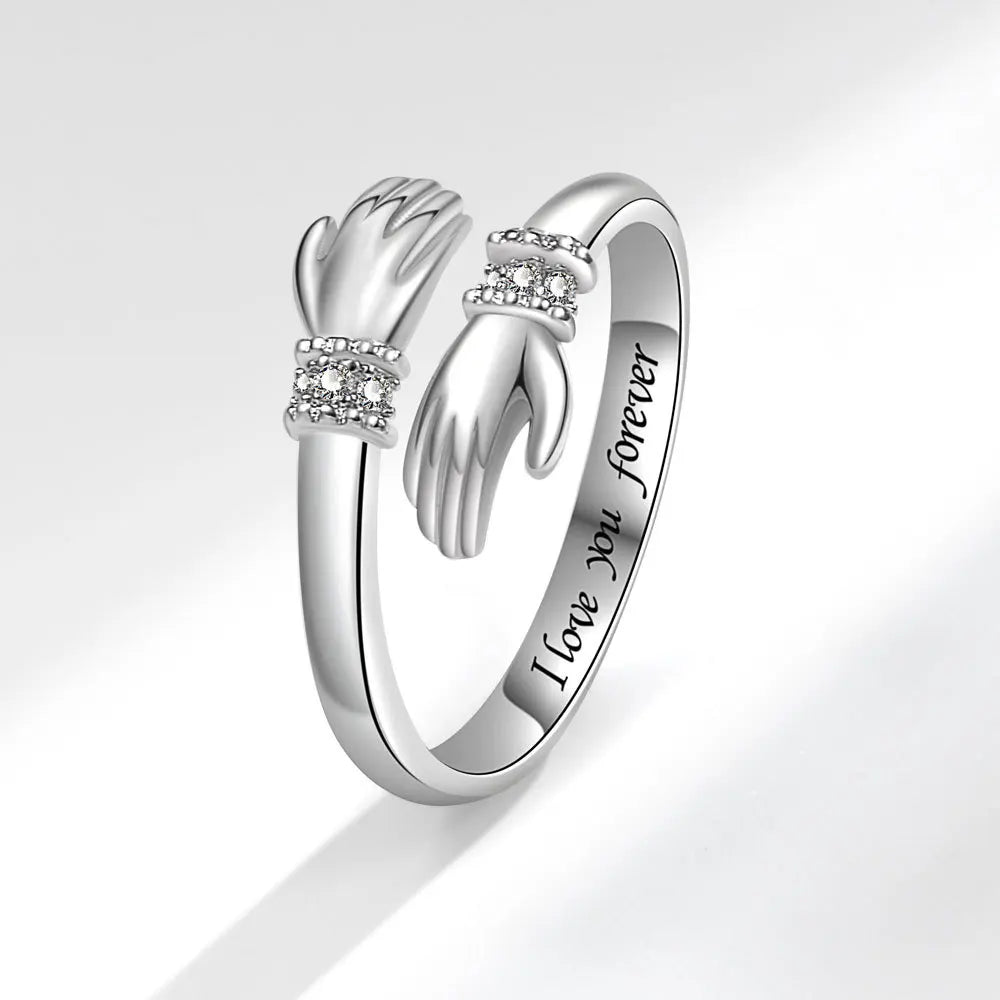 Zircon Hug Rings for Women Stainless Steel Geometric Hug Couple Adjustable Ring Wedding Christmas Aesthetic Jewelry Gift Anillos