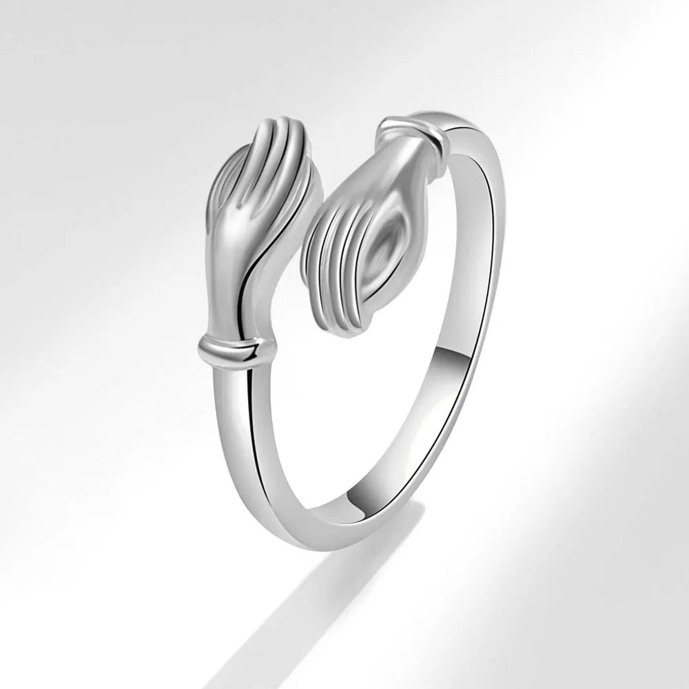 Zircon Hug Rings for Women Stainless Steel Geometric Hug Couple Adjustable Ring Wedding Christmas Aesthetic Jewelry Gift Anillos