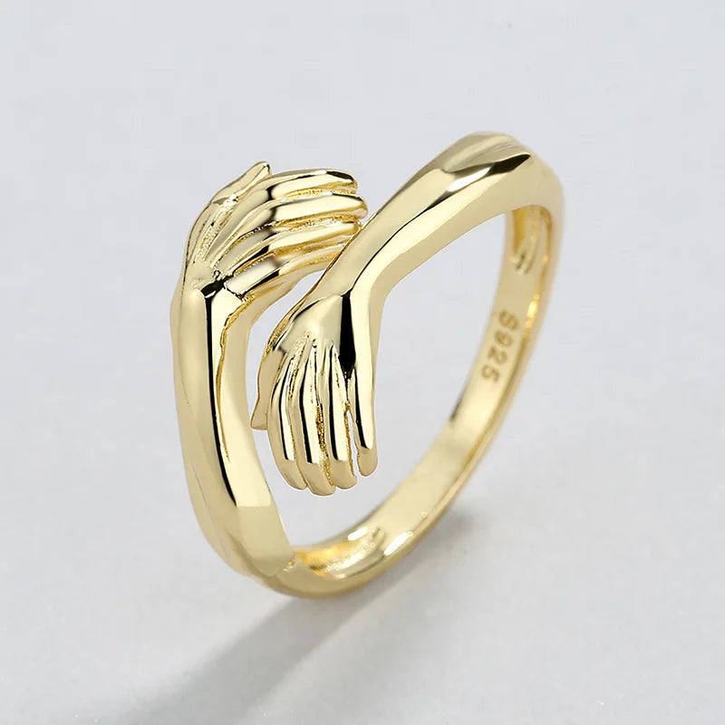 Zircon Hug Rings for Women Stainless Steel Geometric Hug Couple Adjustable Ring Wedding Christmas Aesthetic Jewelry Gift Anillos