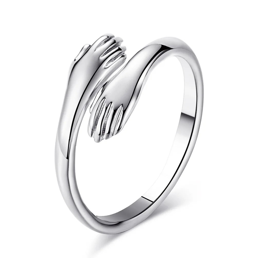 Zircon Hug Rings for Women Stainless Steel Geometric Hug Couple Adjustable Ring Wedding Christmas Aesthetic Jewelry Gift Anillos